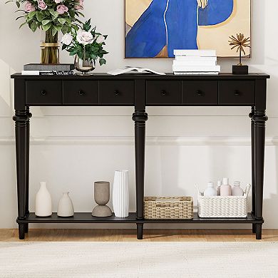 Merax Entryway Table with 4 Drawers, Retro Console Table with Open Shelf for Entryways, Living Rooms