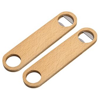 Bottle Opener, 2 pc Stainless Steel Beer Bottle Opener with Wooden Handle