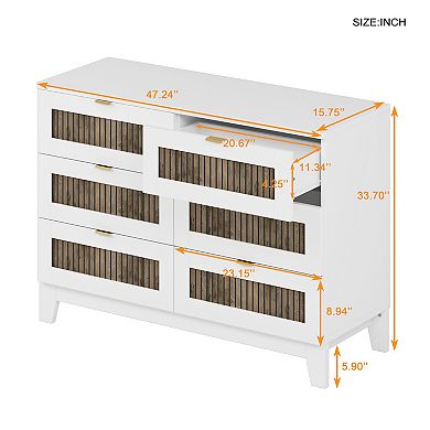 Merax Rustic Farmhouse Style Wooden Dresser with 6 Drawers, Storage Cabinet for Bedroom