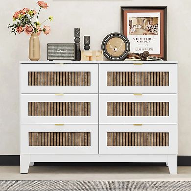 Merax Rustic Farmhouse Style Wooden Dresser with 6 Drawers, Storage Cabinet for Bedroom