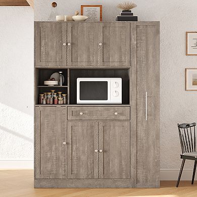 Merax 70" Freestanding Buffet Hutch Cabinet, Large Kitchen Pantry & Storage with Pull-Out Cabinet