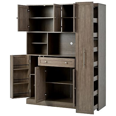 Merax 70" Freestanding Buffet Hutch Cabinet, Large Kitchen Pantry & Storage with Pull-Out Cabinet