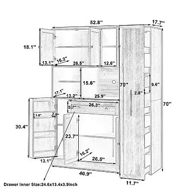 Merax 70" Freestanding Buffet Hutch Cabinet, Large Kitchen Pantry & Storage with Pull-Out Cabinet