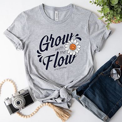 S.W.Smiley Grow With The Flow Flower - Women's Short Sleeve Graphic T-Shirt