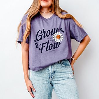 S.W.Smiley Grow With The Flow Flower - Women's Short Sleeve Graphic T-Shirt