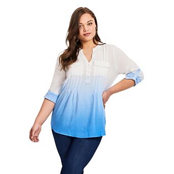 Avenue Women's Plus Size Roll Tab Pintuck Tunic