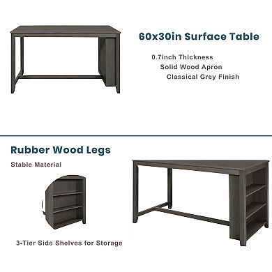 Merax 5 Pieces Counter Height Rustic Farmhouse Dining Room Wooden Bar Table Set with 4 Chairs