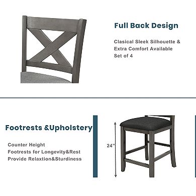 Merax 5 Pieces Counter Height Rustic Farmhouse Dining Room Wooden Bar Table Set with 4 Chairs