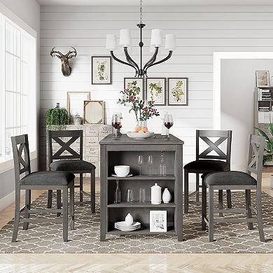 Merax 5 Pieces Counter Height Rustic Farmhouse Dining Room Wooden Bar Table Set with 4 Chairs