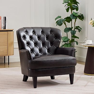 Mirod Vintage-Inspired PU Lounge Chair with Nailhead Trim