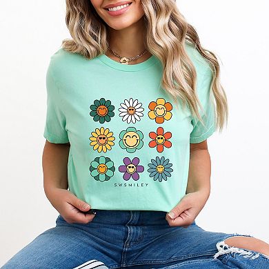 S.W.Smiley Flowers Stacked - Women's Short Sleeve Graphic T-Shirt