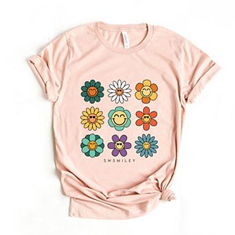 S.W.Smiley Flowers Stacked - Women's Short Sleeve Graphic T-Shirt