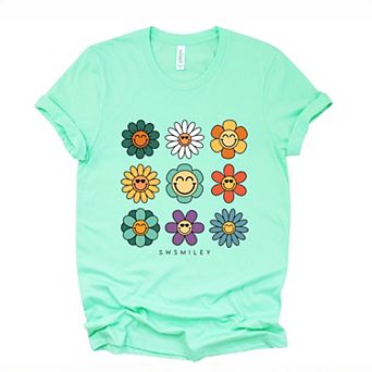 S.W.Smiley Flowers Stacked - Women's Short Sleeve Graphic T-Shirt