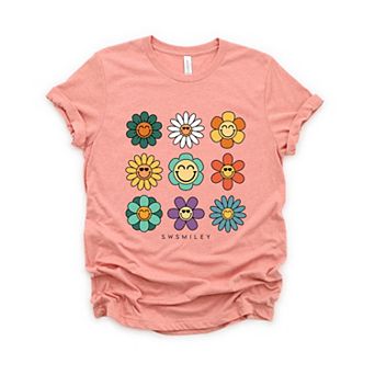 S.W.Smiley Flowers Stacked - Women's Short Sleeve Graphic T-Shirt