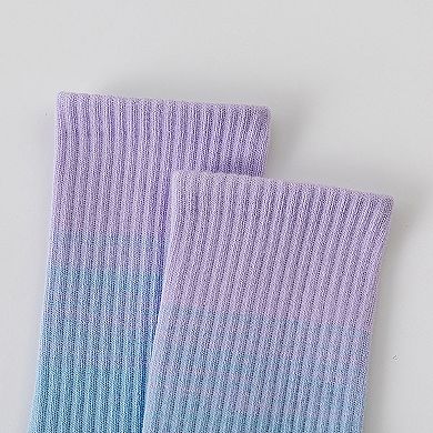 Women's 2 Pairs Gradient Ribbed Crew Socks with Non-Slip Grip Bottom for Indoor or Studio Use