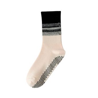 Women's 2 Pairs Gradient Ribbed Crew Socks with Non-Slip Grip Bottom for Indoor or Studio Use