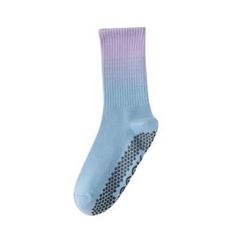 Women's 2 Pairs Gradient Ribbed Crew Socks with Non-Slip Grip Bottom for Indoor or Studio Use