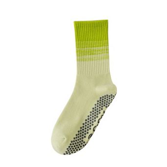 Women's 2 Pairs Gradient Ribbed Crew Socks with Non-Slip Grip Bottom for Indoor or Studio Use