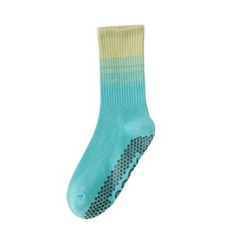 Women's 2 Pairs Gradient Ribbed Crew Socks with Non-Slip Grip Bottom for Indoor or Studio Use