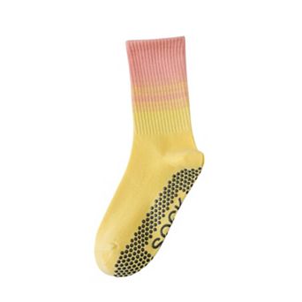 Women's 2 Pairs Gradient Ribbed Crew Socks with Non-Slip Grip Bottom for Indoor or Studio Use