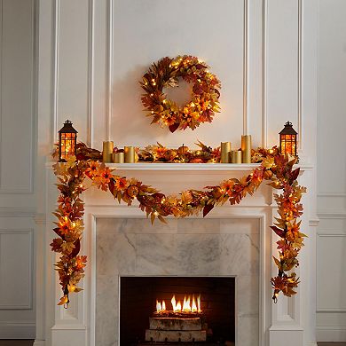 BrylaneHome Set Of 2 Harvest Maple Leaf Lanterns