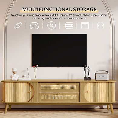 Merax Rattan TV Stand，Modern Farmhouse Media Console