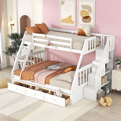 Merax Twin-Over-Full Bunk Bed with Drawers，Ladder and Storage Staircase