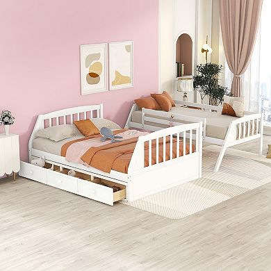 Merax Twin-Over-Full Bunk Bed with Drawers，Ladder and Storage Staircase