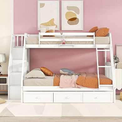 Merax Twin-Over-Full Bunk Bed with Drawers，Ladder and Storage Staircase