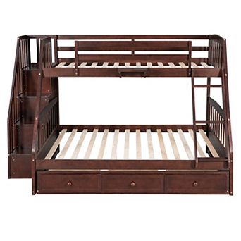 Merax Twin-Over-Full Bunk Bed with Drawers，Ladder and Storage Staircase