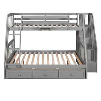 Merax Twin-Over-Full Bunk Bed with Drawers，Ladder and Storage Staircase