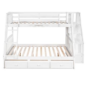 Merax Twin-Over-Full Bunk Bed with Drawers，Ladder and Storage Staircase
