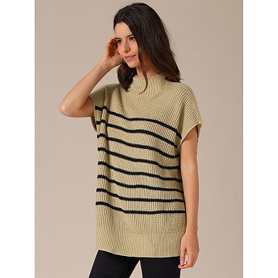 Women's Sleeveless Mock Neck Striped Sweater Vest Casual Cap Sleeve Knit Pullover Tank Tops