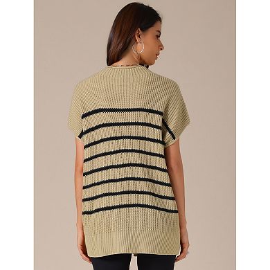 Women's Sleeveless Mock Neck Striped Sweater Vest Casual Cap Sleeve Knit Pullover Tank Tops