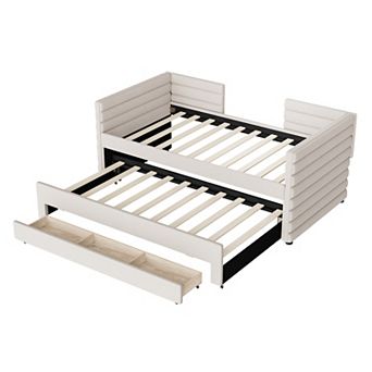 Merax Upholstered Daybed with Trundle and 3 Storage Drawers