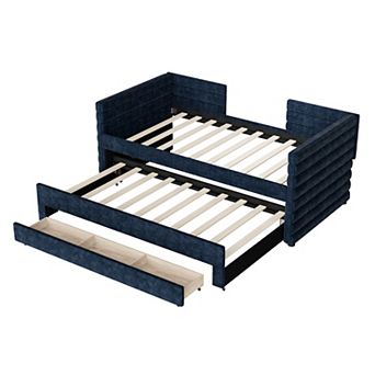 Merax Upholstered Daybed with Trundle and 3 Storage Drawers