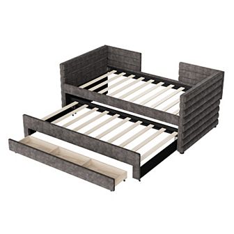 Merax Upholstered Daybed with Trundle and 3 Storage Drawers
