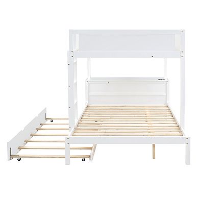 Merax Full-Over-Full Bunk Bed with Twin size Trundle, Storage and Desk