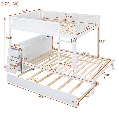 Merax Full-Over-Full Bunk Bed with Twin size Trundle, Storage and Desk