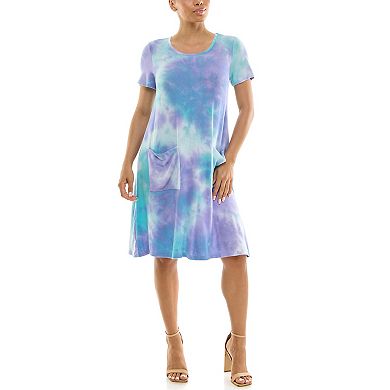 Women's Nina Leonard Short Sleeve Trapeze Dress with Pockets