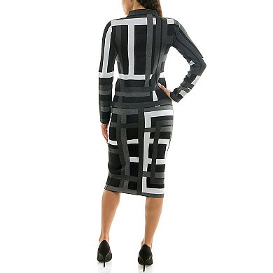 Women's Nina Leonard Mockneck Jacquard Sweater Dress