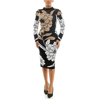 Women's Nina Leonard Mockneck Jacquard Sweater Dress