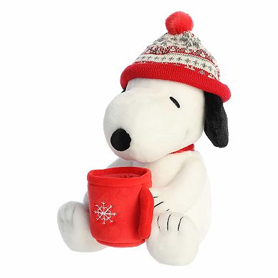 Aurora Medium White Festive Stuffed Animal 12" Winter Hat Snoopy With Mug Peanuts