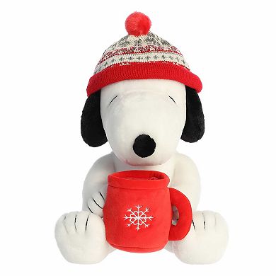 Aurora Medium White Festive Stuffed Animal 12" Winter Hat Snoopy With Mug Peanuts