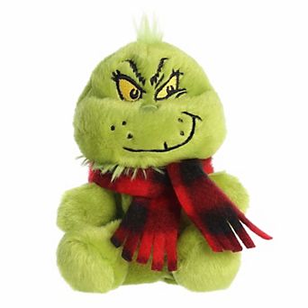 Aurora Mini Green Festive Stuffed Animal Palm Pals 5" Grinch With Scarf Dr. Seuss