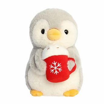 Aurora Small Red Festive Stuffed Animal 8" Pompom With Latte PomPom Penguin