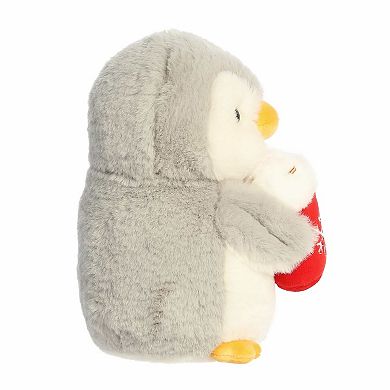 Aurora Small Red Festive Stuffed Animal 8" Pompom With Latte PomPom Penguin