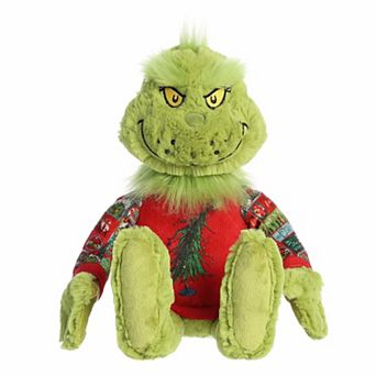 Aurora Medium Green Festive Stuffed Animal 16" Ugly Sweater Light-Up Grinch Dr. Seuss