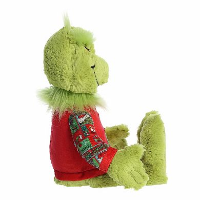 Aurora Medium Green Festive Stuffed Animal 16" Ugly Sweater Light-Up Grinch Dr. Seuss