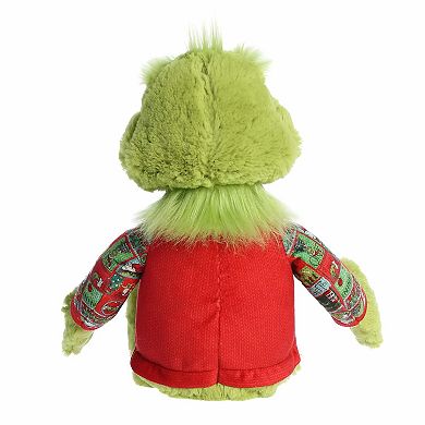 Aurora Medium Green Festive Stuffed Animal 16" Ugly Sweater Light-Up Grinch Dr. Seuss